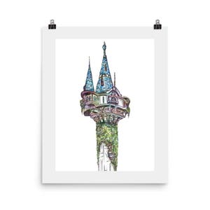 Rapunzel Tower Art Print - Tangled - Disney Princess  - Disney Castle Drawing - Disney Wall Decor - Disney Art - Wall Art  - 16 x 20