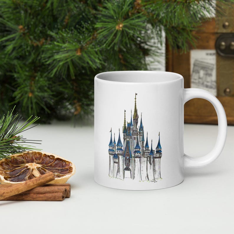 Cinderella Castle Art Mug: Hand-Drawn Magic Kingdom Pen & Ink, 11 / 15 / 20 oz image 3