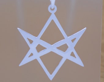 925 Sterling Silver Unicursal Hexagram Symbol Pendant & Black Leather Adjustable Necklace Six-Pointed Star Aleister Crowley's Thelema Sign