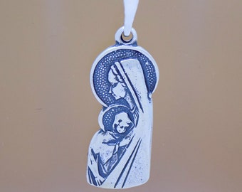 Solide 925 Sterling Silber Heilige Jungfrau Maria Kind Jesus Symbol Anhänger Erstaunlich Schöne Handgefertigte Oxidierte Design