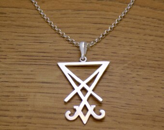 Solid 925 Sterling Silver Sigil of Lucifer Seal of Satan Gothic Necklace Pendant with Chain Satanic Symbol Great Stunning Handmade Design