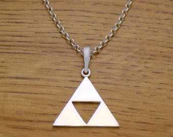 Impressive Solid 925 Sterling Silver Triangle Triforce Inspired Necklace Pendant with Chain Great Stunning Handmade Design