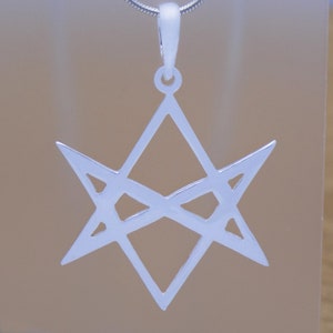 925 Sterling Silver Unicursal Hexagram Symbol Pendant & Black Leather Adjustable Necklace Six-Pointed Star Aleister Crowley&#39;s Thelema Sign
