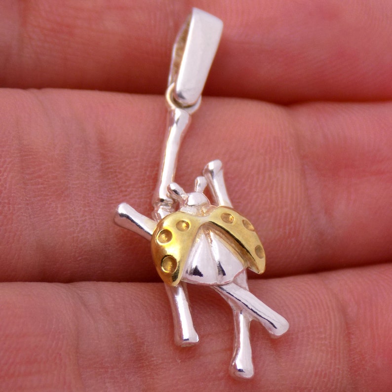 Beautiful 925 Sterling Silver Cute Ladybird Ladybeetle Gold Plate Pendant Marvelous Gently Children Kid/'s Charm Lovely Handmade Handcrafted