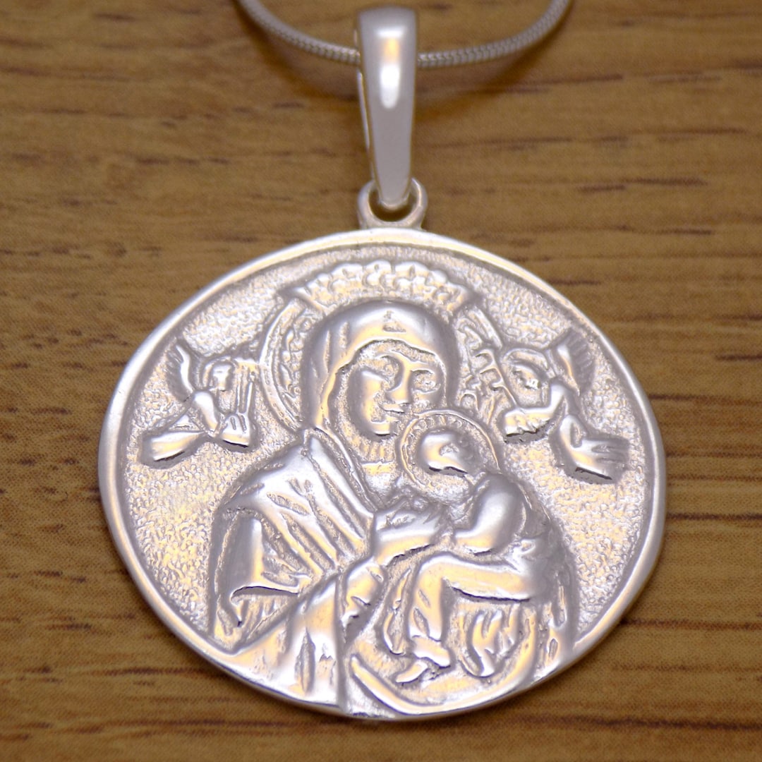 Solid Sterling Silver Saint Virgin Mary Christ Child Jesus Icon Pendant ...