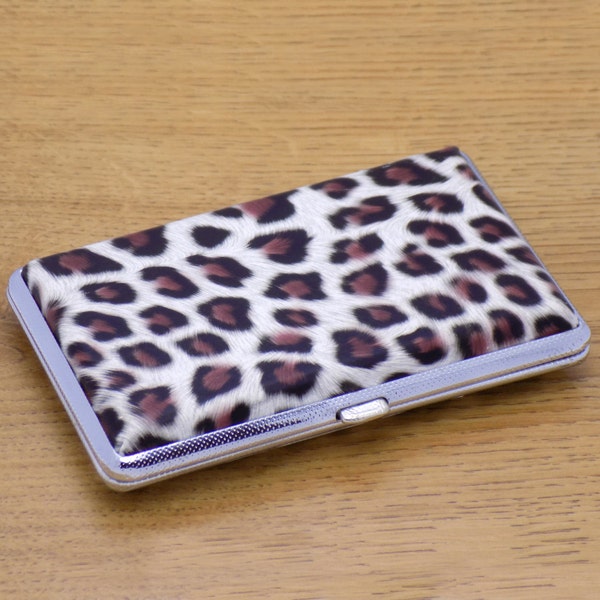 Vintage Metal & Leather Ladies Women Leopard Pocket Cigarette Tobacco Case Classic Box Holder Great Gift for Smokers