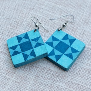 Ohio Star EARRINGS for QUILTERS - Patchwork Quilt block design - handcrafted by Linda Henry - Unique Gift for your friends that sew!  (Q-72)