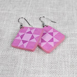 Ohio Star EARRINGS for QUILTERS - Patchwork Quilt block design - handcrafted by Linda Henry - Unique Gift for your friends that sew!  (Q-85)