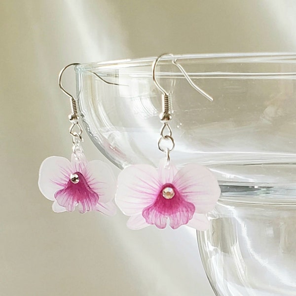 Orchid Silver Plated Necklace and Earrings Set/ Hook Earing/ Clip-On Earing,Swarovski crystal, Gift for mom, for her