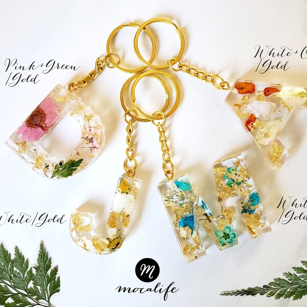 Resin Real Flower Keychain Letters Etsy