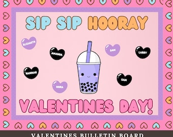 Valentines Bulletin Board, Boba valentines Board, heart love cork board, valentine day classroom decor