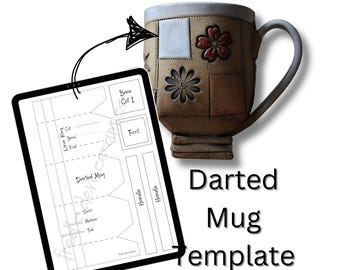 Darted Mug Template for Potters.  Use with slab-rolled hand-built stoneware or earthenware clay.