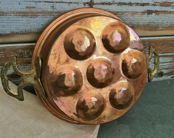 Vintage Copper and Brass Egg or Escargot/Snail Pan.  Hygge, Cottagecore, Nostalgic, Rustic, French