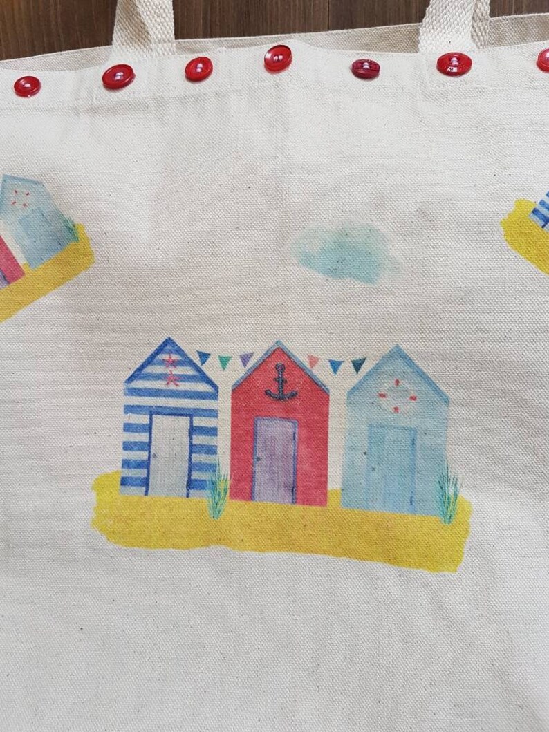 Gift Bag Beach Huts Large Tote Bag in 100/% Unbleached Cotton with Button Details Unique Gift Beach Bag Shopper