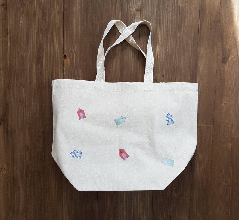 Gift Bag Beach Huts Large Tote Bag in 100/% Unbleached Cotton with Button Details Unique Gift Beach Bag Shopper