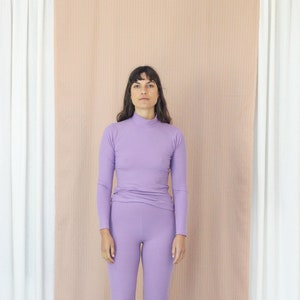 Pastel Purple Rib Skivvy. Ladies Tencel Stretch Long Sleeve Top. Rib Turtleneck Lavender image 1