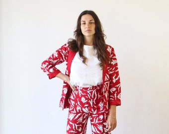 Red Printed Linen Blazer. Ladies Statement Abstract Suit Jacket. Diana Blazer - Glade