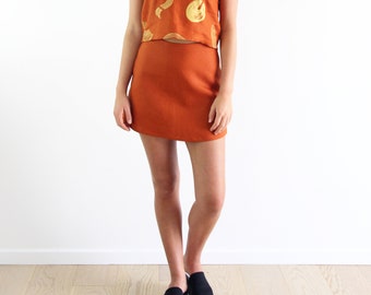 High Waisted Linen Mini Skirt. Ladies Rust A- Line Skirt. Burnt Orange Summer Skirt.