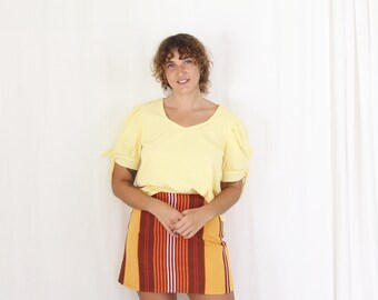 Dames Blouse en coton jaune. Blouse à manches bouffantes. vintage Style Top.