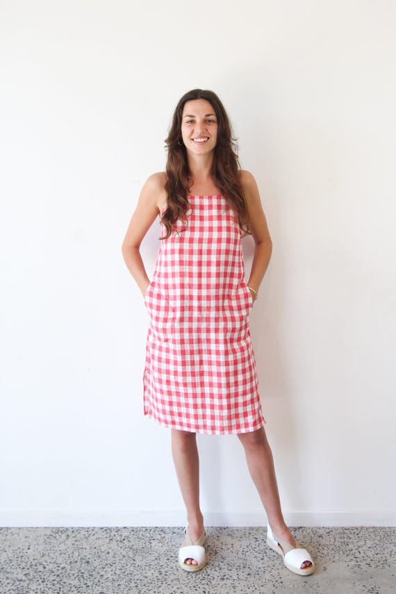 Gingham Linen Slip Dress. Ladies Red Check Sleeveless Dress. Lanie Slip - Dolly Gingham Linen Slip Dress. Ladies Red Check Sleeveless Dress. Lanie Slip - Dolly
