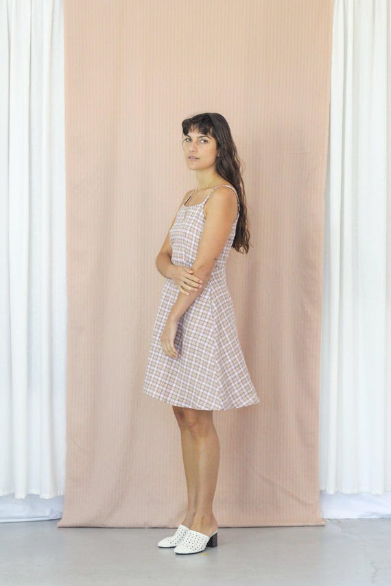 princess polly baby blue dress Linen Pastel Check Dress. Ladies Lavender and Brown Gingham Midi Dress.  Sleeveless Spring Flowing Dress. Juliette Dress- Thistle Gingham