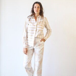 Stripe Button Up Shirt. Ladies Cotton White and Cream Vintage Style Shirt. Classic Shirt Sand Stripe image 2