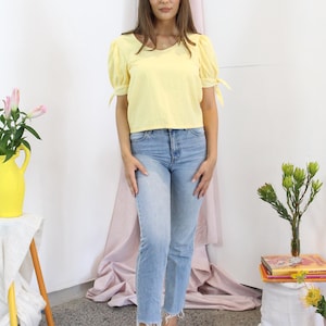 Cotton Seersucker Puff Sleeve Blouse. Ladies Cream Spring Summer Statement Sleeve Top. Marie Blouse- Cream Puff