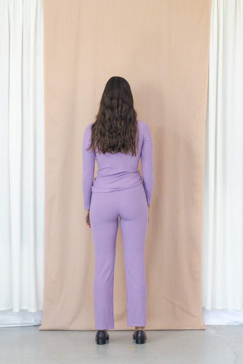 Pastel Purple Rib Skivvy. Ladies Tencel Stretch Long Sleeve Top. Rib Turtleneck Lavender image 4