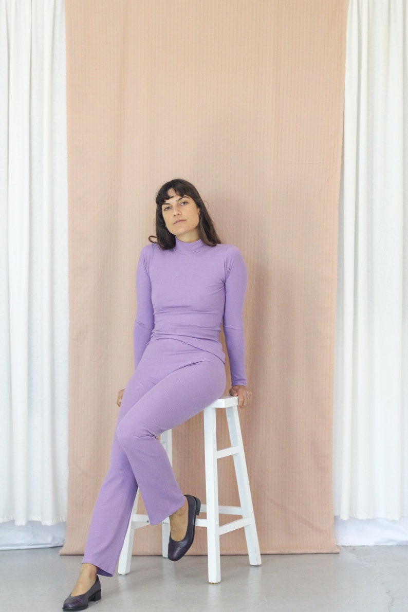 Pastel Purple Rib Skivvy. Ladies Tencel Stretch Long Sleeve Top. Rib Turtleneck Lavender image 5