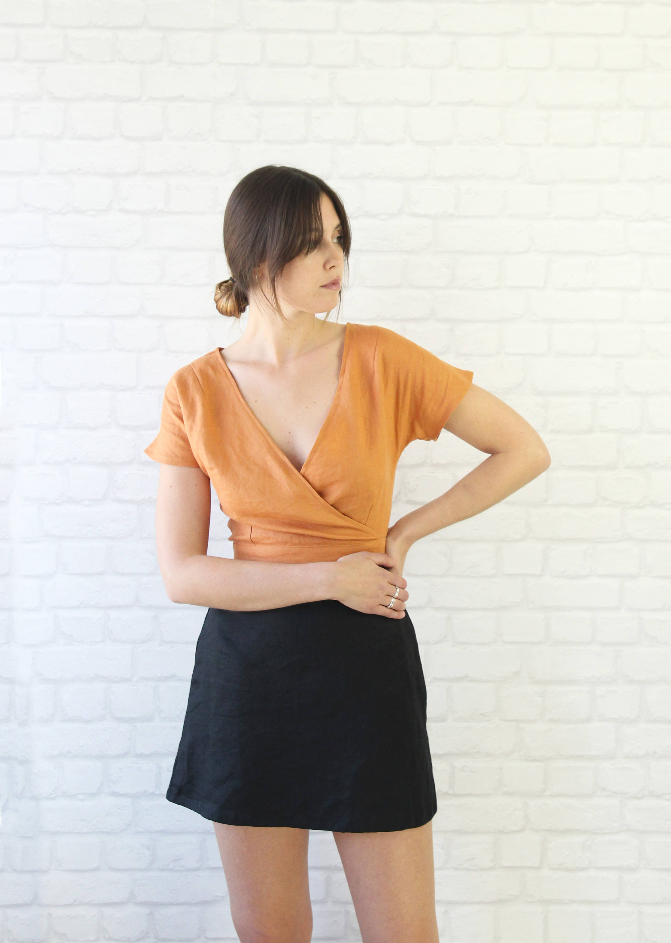 High Waisted Linen Wrap Skirt. Ladies Black Linen Mini Wrap Etsy