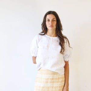 High Waisted Linen Mini Skirt. Ladies Textured Stripe A-line Skirt. Edie Mini Dune Stripe image 2