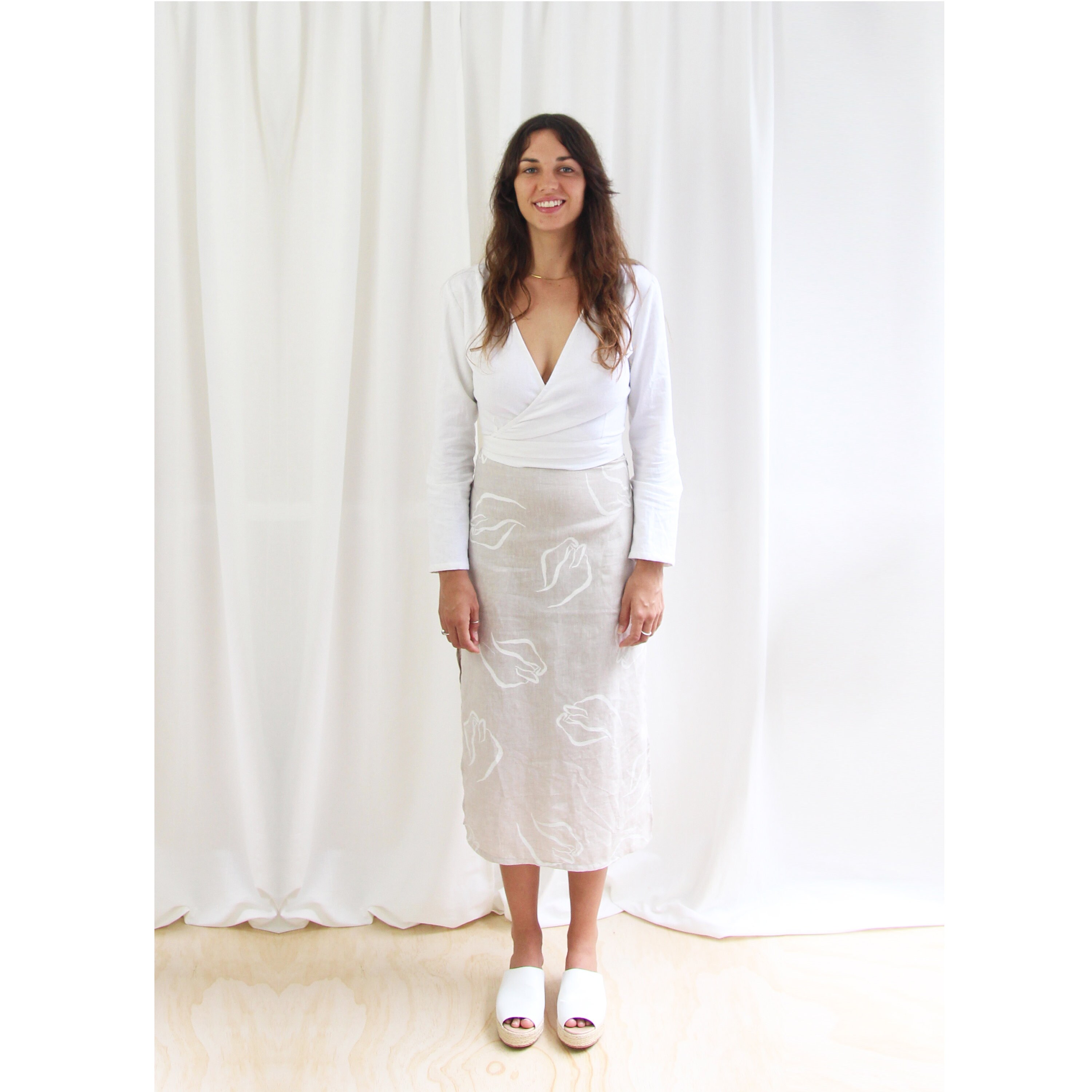 Linen Wrap Top. Cream Long Sleeve Top. Ladies Reversible Crop Etsy