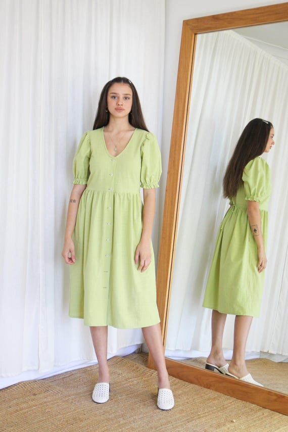 light green smock dress Lady Geese Green Smocked Dress