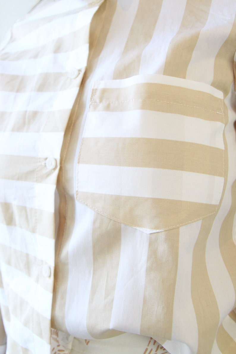 Stripe Button Up Chemise. Dames Coton Blanc et Crème Vintage Style Chemise. Chemise classique Sand Stripe image 6