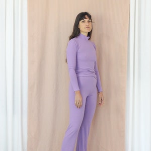 Pastel Purple Rib Skivvy. Ladies Tencel Stretch Long Sleeve Top. Rib Turtleneck Lavender image 2