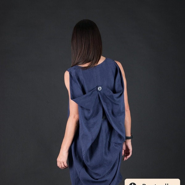 Dress plus size, Blue Linen Tunic, Plus size, Blue Casual Asymmetric Tunic, Linen Maxi Tunic JUDY - TU0501KLE