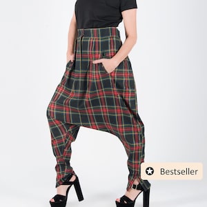 Harem Pants, Women Pants, Wool Pants, Winter Pants, Plus Size Clothing, Plaid Pants, Tartan Pants, Drop Crotch Pants JASMINE - PA0741CT
