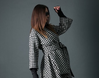 Winter Dress, Wool Dress For Women, Plus Size Tunic Dress, Plaid Dress, Loose Tunic, Checkered Dress, Houndstooth Dress, TRACY - DR0220WL