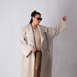 Plaid Winter Coat for Women, Plus Size Long Cape Coat, Women Wool Overcoat, Elegant and Stylish Women Plaid Coat SIRI - CT0002WB
