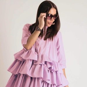 Cotton Flounce Shirt for Summer, Tunic Top, Flounce Dress, Oversize Top, Plus Size Woman Dress, Maxi Cotton Tunic NOOR - SH0214CT