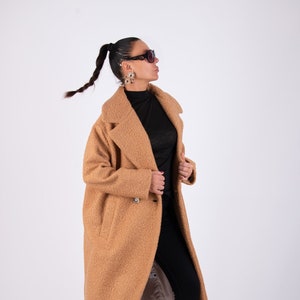 Beige Maxi Coat, Winter Coat, Women Overcoat, Plus Size Clothing, Wool Outerwear, Fur Cloak, Warm Coat, Oversized Coat, ARLENE - CT1051WLPL