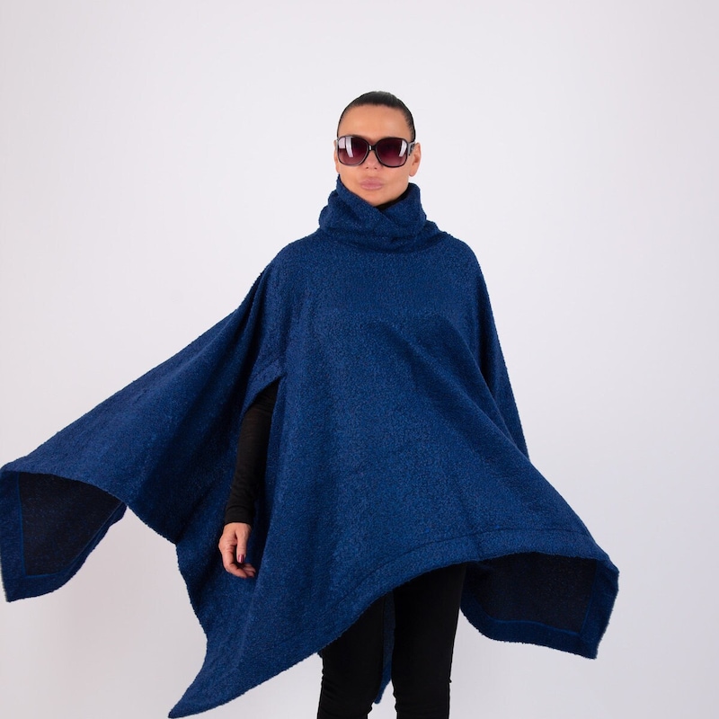 Blue Turtleneck Poncho