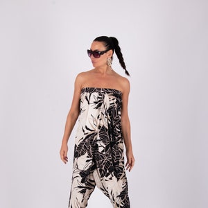 Floral Off-Shoulder Women Jumpsuit, Drop Crotch Harem Jumpsuit ELIF JP0648TR Floral