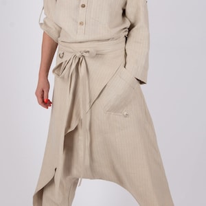 Linen Harem Pants with Suspenders, Oversized Drop Crotch Pants,  Boho Pants Women, Loose Pants Women LESILA - PA0889LE *