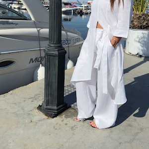 Linen wrap pants, Summer Linen Pants, White Linen Pants for Women, Boho Linen Trousers, Linen Trousers, Relaxed Linen pants NASY - PA1078LE