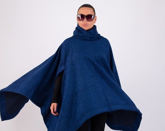 Autumn Winter Boucle Poncho, Knitting Cape, Knitting Vest, Turtleneck Poncho Eva - PN1015CTA