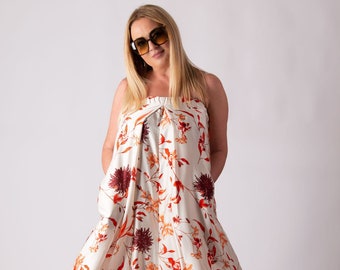 Mono con estampado floral y hombros descubiertos, estilo palazzo de pierna ancha