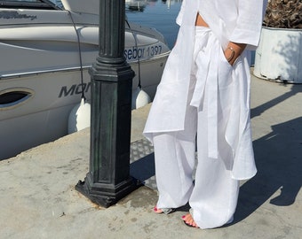 Linen Wide Leg Boho Pants, Loose Summer Trousers Nasy