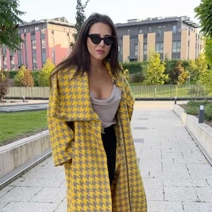 Houndstooth Winter Coat for Women, Plus Size Long Cape Coat, Women Wool Overcoat, Elegant and Stylish Women Plaid Coat OFELIA - VE0508WK