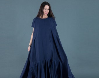 Navy Maxi Dress, Plus Size Summer Dresses, Dark Blue Maxi Dresses, Plus Size Clothing, A Line dress, Plus Size Loose Dress DIVA - DR0760CT